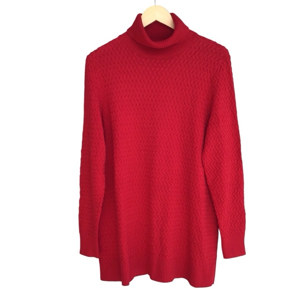 Lands' End Red Cotton Cowl Neck Sweater